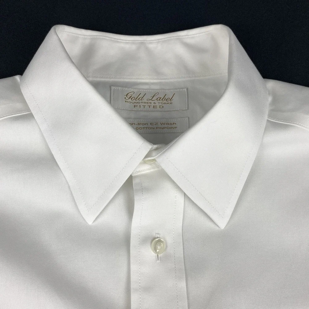 Roundtree & Yorke Gold Label Dress Shirt Mens 16-33 White Fitted No Iron